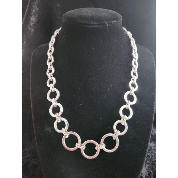 EUC Swarovski Rhodium-Plated Circle Link Necklace with Crystal Connectors - Picture 1 of 6